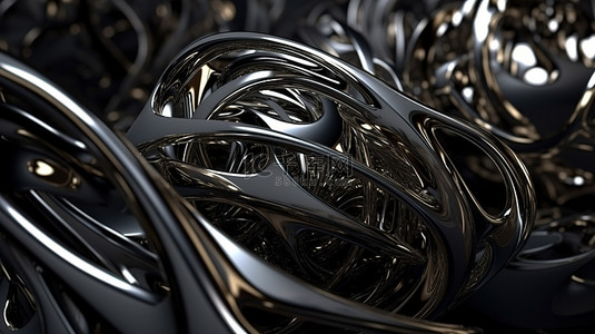 抽象 3D 渲染背景中的金属变形元素