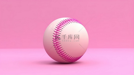 粉红色背景上单独站立的棒球的 3D 渲染