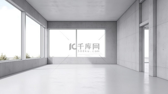 现代简约建筑背景背景图片_白色墙壁和混凝土地板的 3D 简约建筑的当代建筑