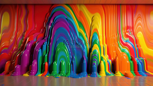 3d 渲染设计中的抽象彩虹斑点和波浪墙