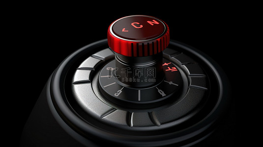使用时尚黑色皮革背景上的红色 3D 插图按钮启动引擎
