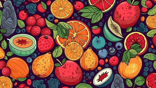 水果西瓜苹果草莓背景图片_水果可爱插画背景