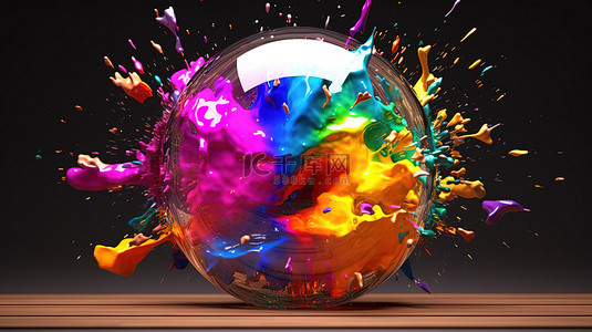 房子实景高清背景图片_充满活力的彩色玻璃球在黑色背景下破碎的爆炸性 3D 渲染