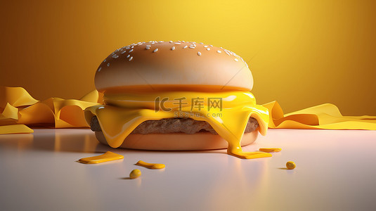 芝士焗饭背景图片_3d 呈现令人垂涎欲滴的美式芝士汉堡