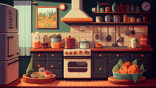 厨房水果可爱插画背景