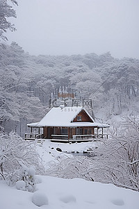 房子雪景背景图片_屋顶上有雪的小房子