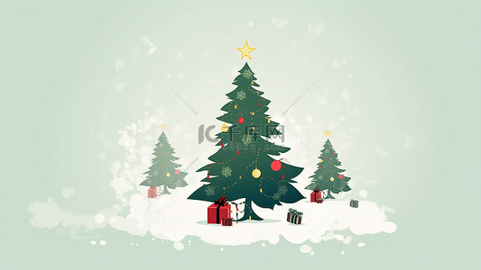 白色圣诞树背景图片_圣诞节白色精美雪花卡通礼物