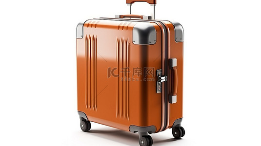 白色背景下棕色行李箱的旅行准备 3D 渲染