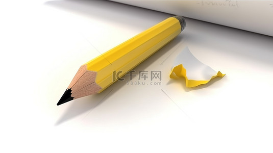 学习黄色背景图片_3d 黄色铅笔和纸页的教育