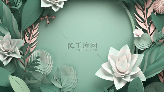 婚礼鲜花边框绿色背景