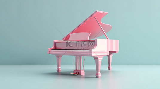 音乐灵感粉红色钢琴在蓝色双色调设置 3d 渲染
