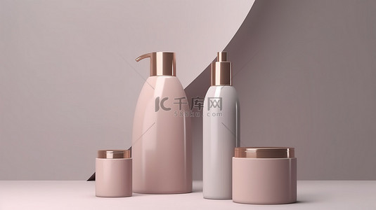 产品包装茶叶背景图片_3D 渲染中的美容产品包装套装化妆品瓶模型