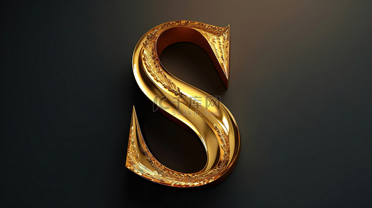 字母s设计背景图片_手写字母 s 的金色脚本字体 3d 渲染