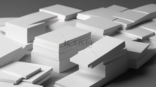 商务白色名片背景图片_在 3d 渲染中堆叠在灰色纸背景上的空白白色名片