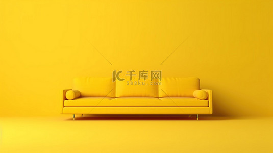黄色背景下具有非凡长度的黄色沙发的 3D 渲染