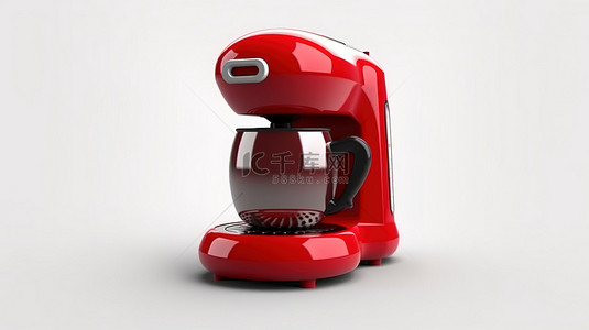 电器简约背景图片_单色红色咖啡机的 3D 图标，简约的厨房用具
