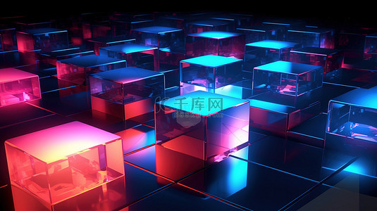 动画创意背景图片_霓虹灯点亮的抽象 3d 立方体呈现奢华的光彩