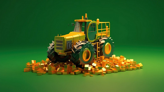 金挖金背景图片_带有绿色背景 3D 插图渲染的时尚比特币挖矿