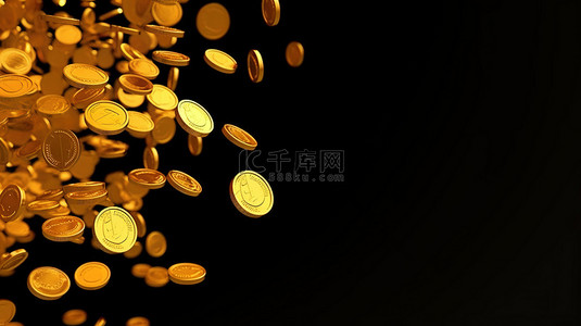 3D 渲染飞行或掉落的金币，带有美元符号，非常适合赌场大奖或扑克概念
