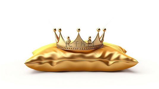 皇冠女孩背景图片_富丽堂皇的金冠坐落在充满活力的洋红色枕头上，以 3D 呈现，并隔离在白色背景上