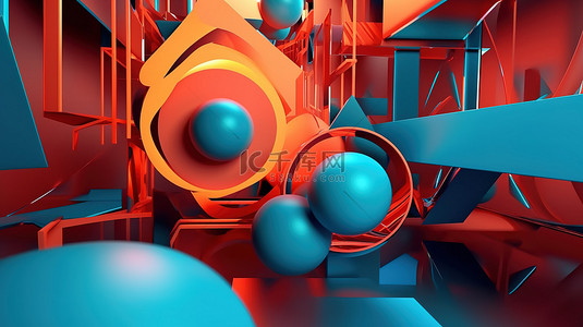 几何元素设计 3d 渲染抽象构图背景