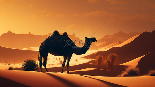 絲綢之路背景图片_沙漠骆驼插画背景