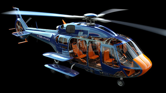 直升机机身结构线框 3D 模型