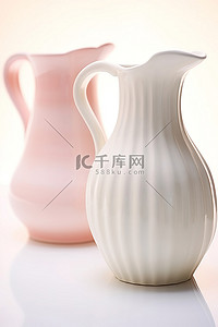 婴儿合影背景图片_三个白色陶瓷水罐靠在白色表面上