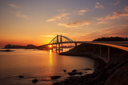 日落柳柳背景图片_韩国桥梁的日落图像
