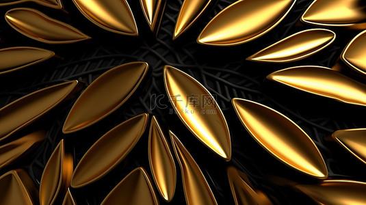 黑色背景的 3d 渲染与优雅的金色图案