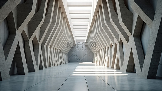 设计未来背景图片_室内设计未来几何混凝土图案的 3D 渲染