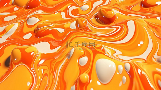 液体形式 3d 渲染的橙色大理石墨水的抽象背景