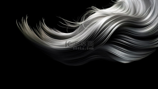 黑色背景上灰色头发的抽象 3D 渲染