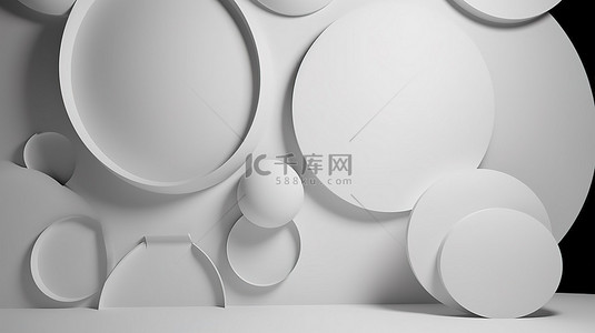 简约白色圆圈纸层创意 3D 渲染墙艺术