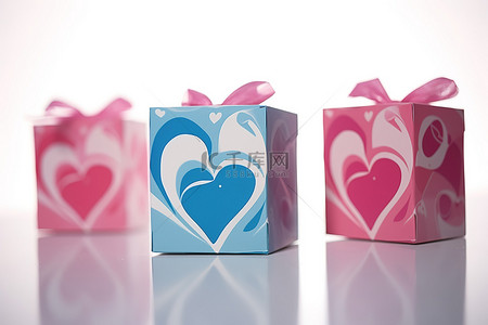 盒子里用粉色和蓝色装饰的四颗心