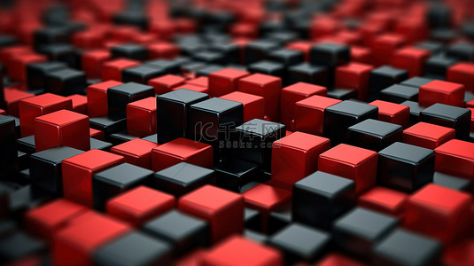 红色立方体块在孤立的黑色立方体中脱颖而出的 3D 渲染