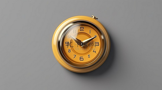 古董时钟图标，带有金色光泽 3D 渲染圆形按键按钮，用于 ui ux 界面