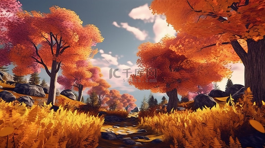 宁静的秋季景观迷人的树木和令人惊叹的 3D 自然风光