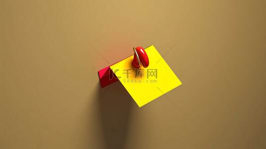 背景清单背景图片_持有打开的黄色便签的红色图钉的 3D 渲染