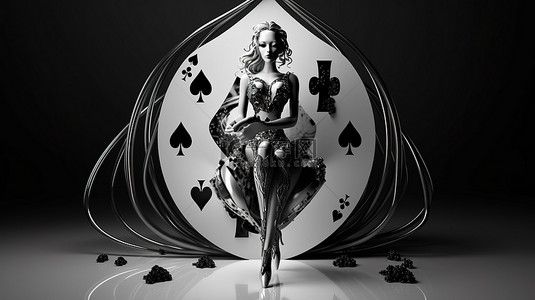 社会保障卡背景图片_现代黑白红心皇后扑克牌设计，适用于扑克和赌场 3D 渲染标准尺寸插图