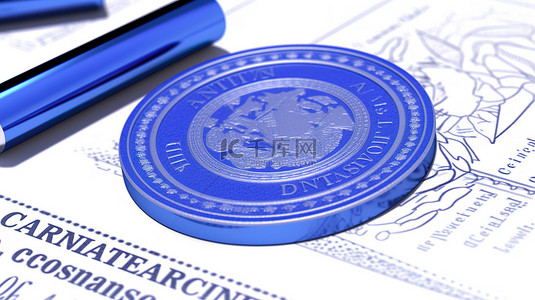 注册会计师印章白色背景上蓝色打印的 3D 插图