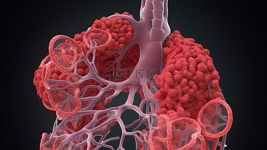 肺部肺泡的令人难以置信的 3D 渲染，包括剪切路径
