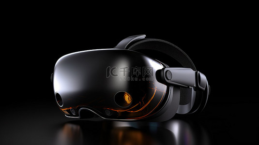 黑色 VR 耳机在黑色背景下的 3D 渲染，带有右侧复制空间