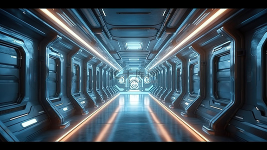 官方通道背景图片_未来派太空飞船走廊 3d 渲染