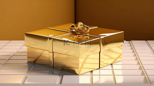 用发光金纸包裹的空白模板盒容器的 3D 渲染