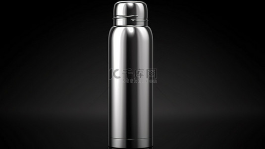 水瓶渐变背景图片_黑色背景上不锈钢饮料瓶的逼真 3D 插图