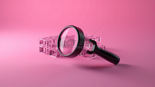 粉红色背景，带有带有搜索栏图标的互联网搜索页面的 3D 插图