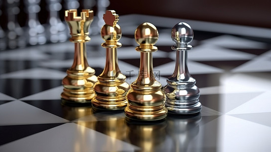 棋子背景图片_3d 渲染金棋和银棋象征商业概念