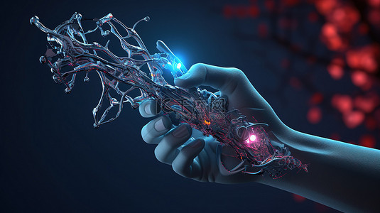 抓住 DNA 链的机器人手的 3D 渲染