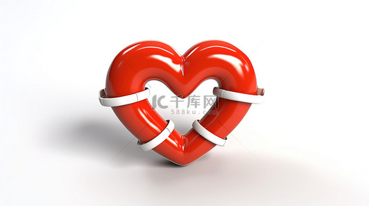 医疗保障医疗保障背景图片_白色背景上孤立的白色救生圈和心脏的 3D 插图